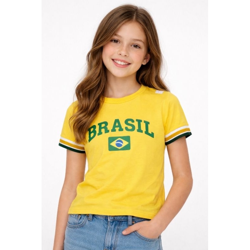 Blusinha T-Shirts Juvenil Brasil em Viscolycra – T-Shirt Feminina 6 ao 16 em Oferta na Shopee