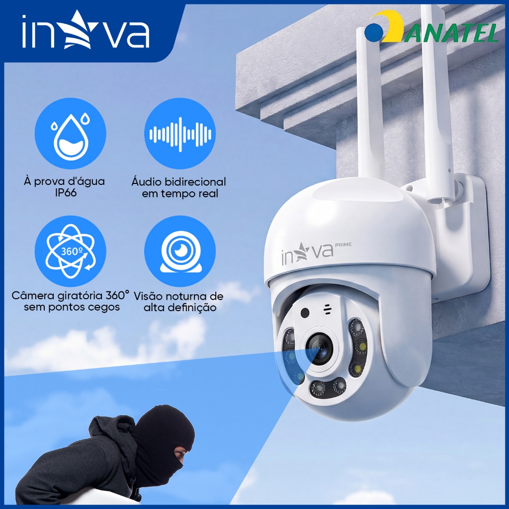 INOVA Kit Câmera de segurança a Prova D'água sem fio gira 360° HD 1080P IP66 APP ICSEE 110-220V camera lampada wifi em Oferta na Shopee