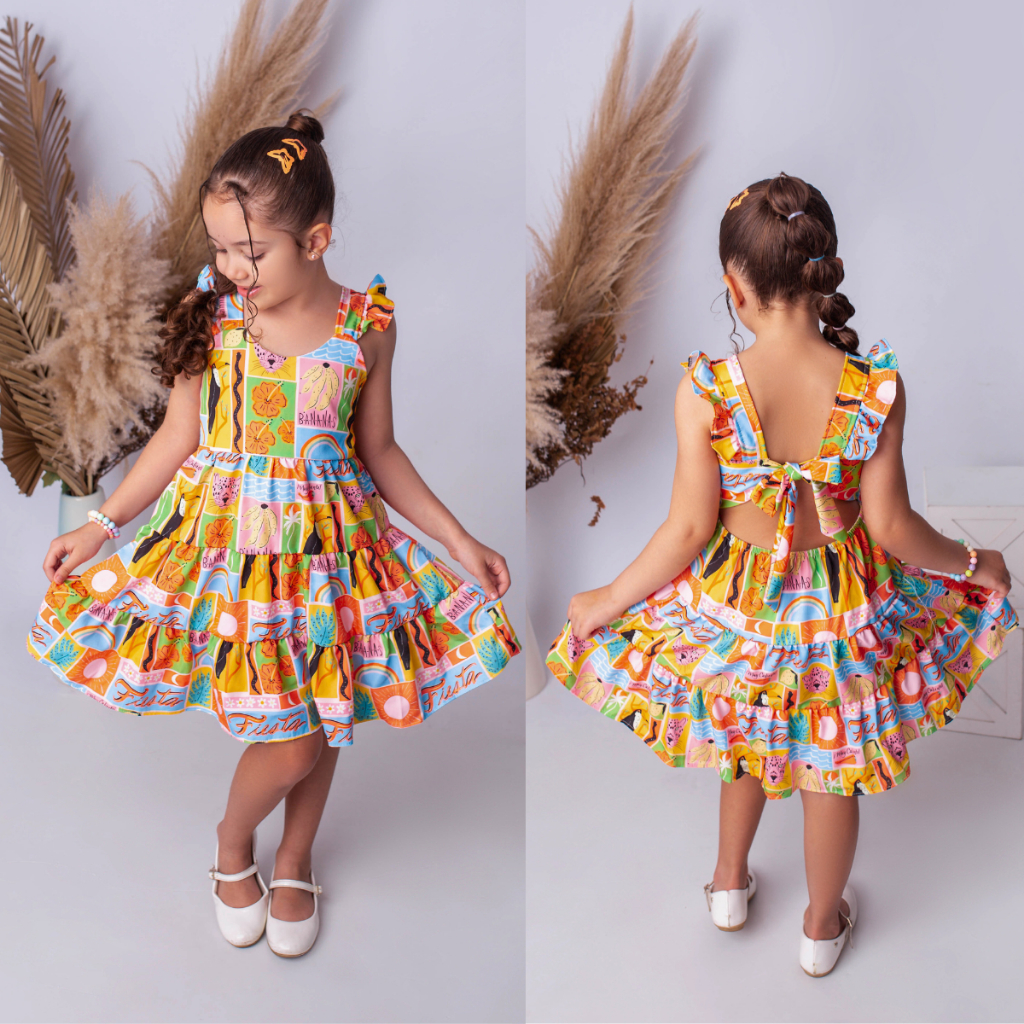 Vestido Infantil Laço Nas Costas Saia Rodada Floral Festa Aniversário 4 6 8 10 em Oferta na Shopee