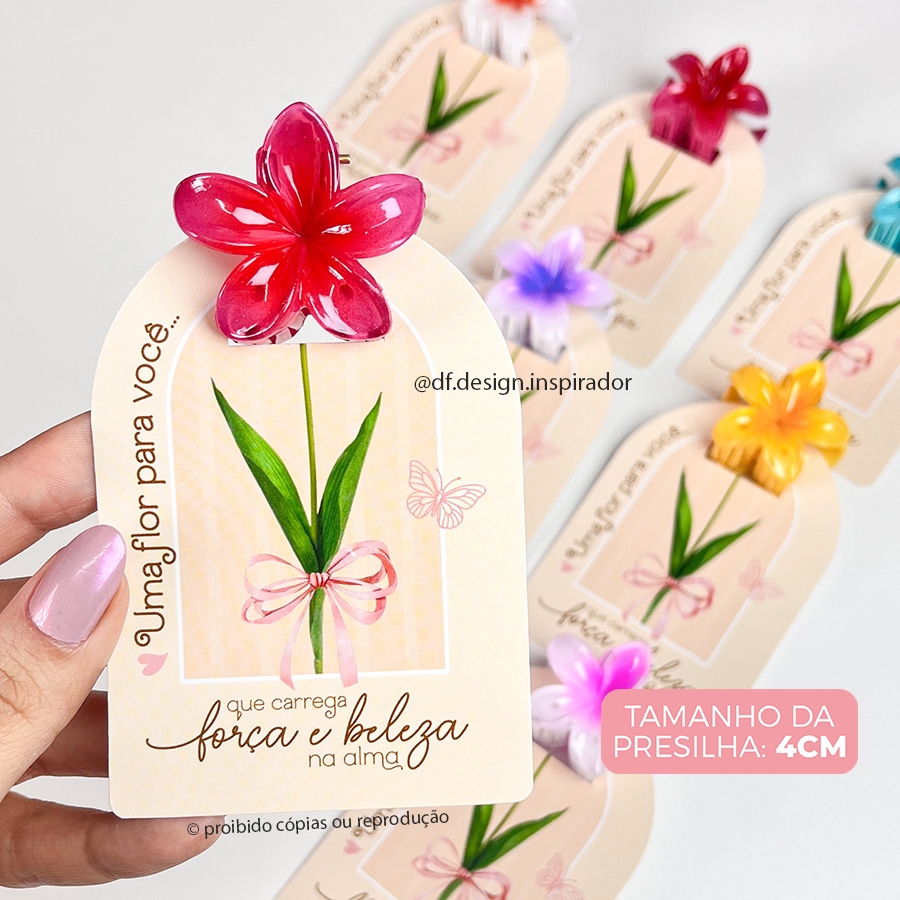 Kit Presilha Flor com Tag Dia da Mulher – para brindes e lembrancinhas | 12 ou 24 unid em Oferta na Shopee