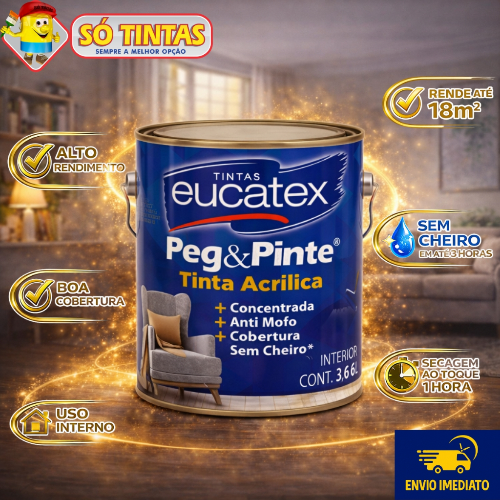 Tinta para Parede Pegue e Pinte Acrílica Eucatex 3,6 Litros, Anti Mofo, Sem Cheiro, Interna em Oferta na Shopee