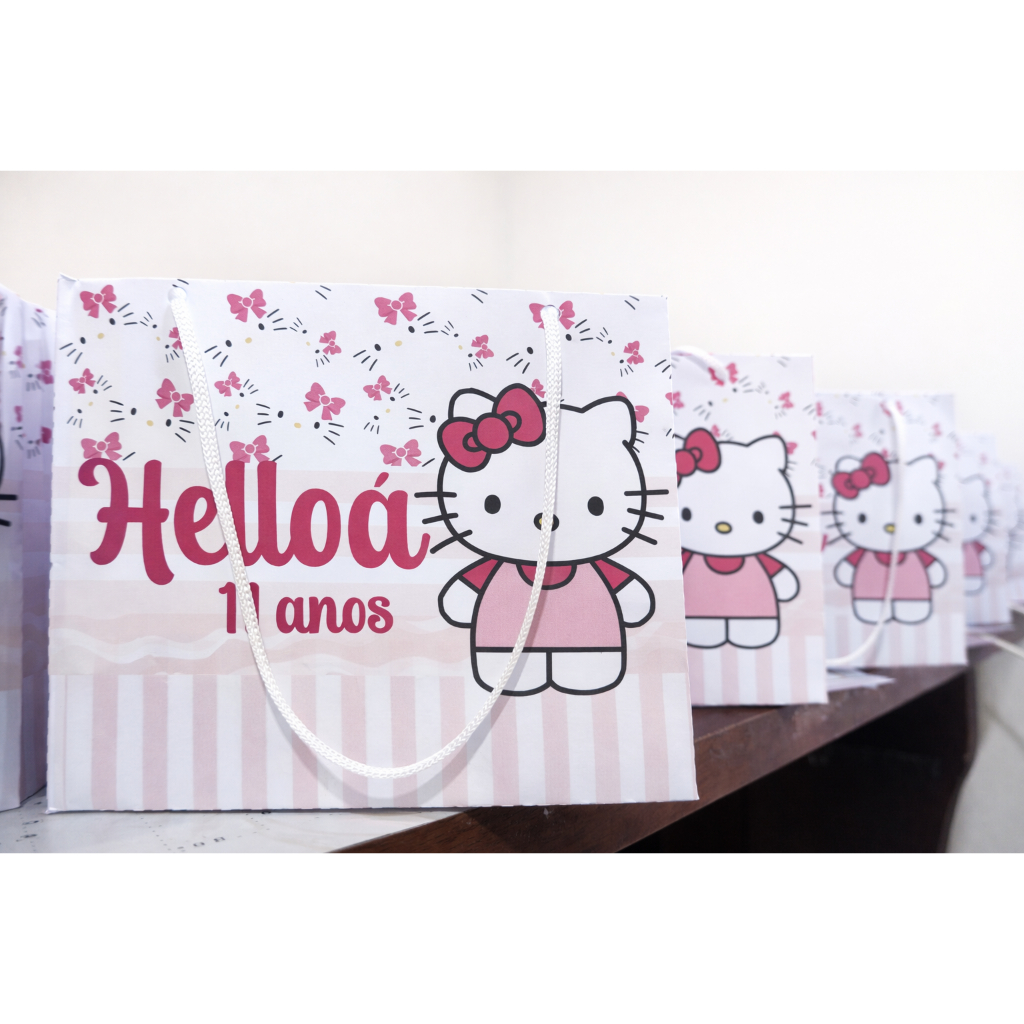 Kit 50 Sacolinhas Hello Kitty Personalizada – Lembrancinha Festa Infantil | Alta Qualidade 🎀
