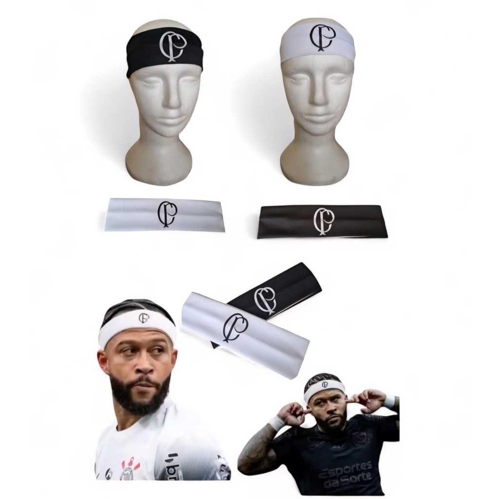 FAIXA DE CABEÇA CP, UNISSEX PRETO E BRANCO, FAIXA CORINTHIANS CP