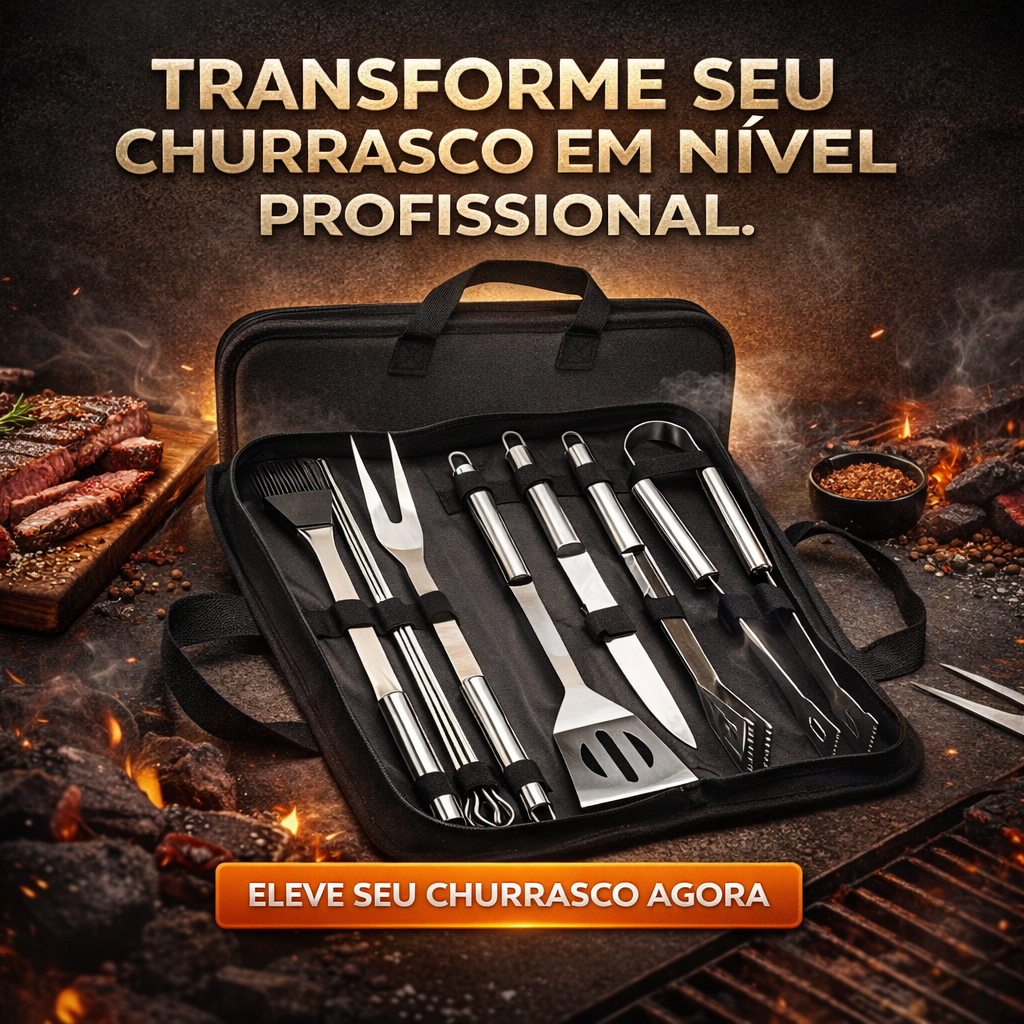 Imagem Kit Churrasco Inox 9 Peças Completo com Bolsa Organizadora Profissional