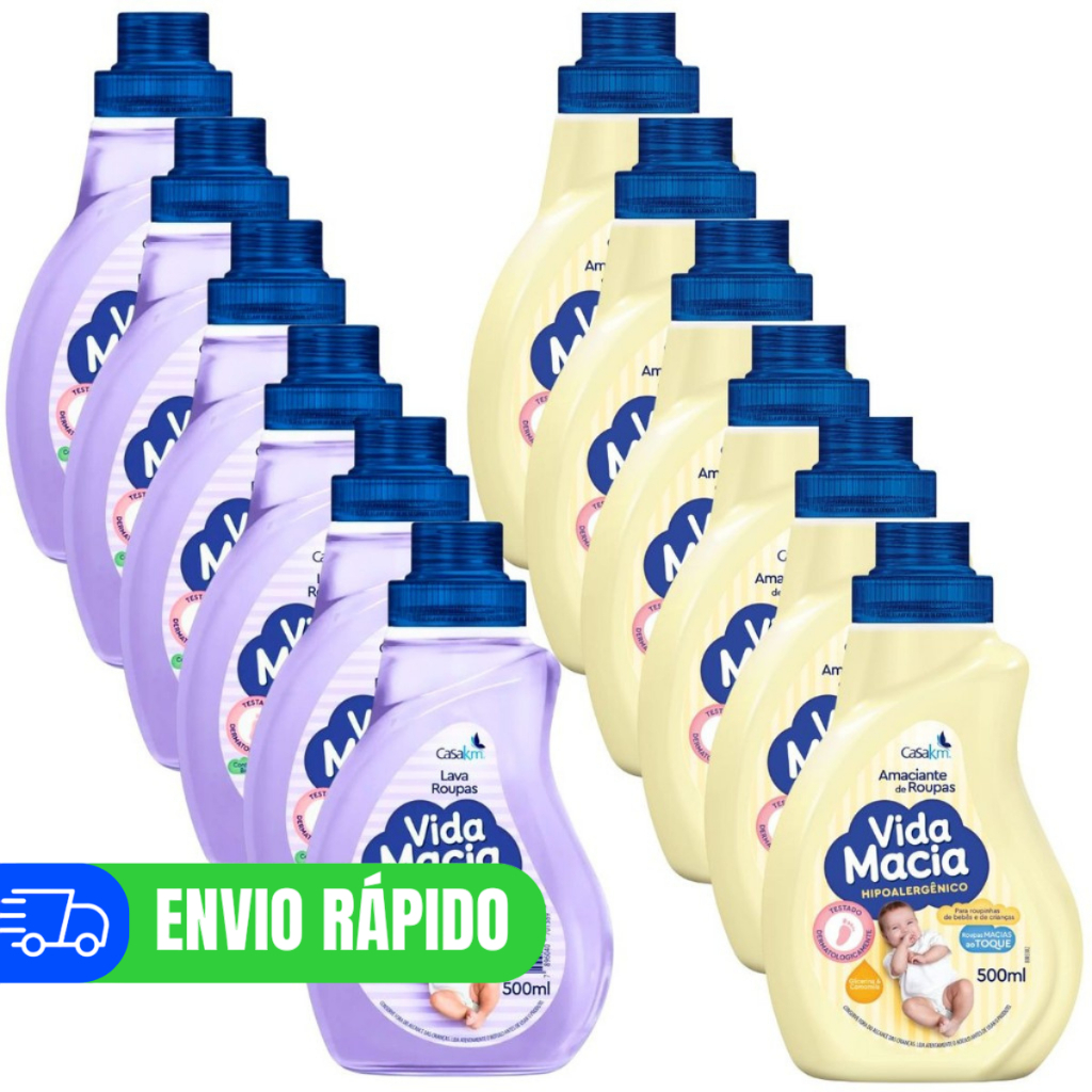 6 Kit Vida Macia Amaciante Camomila 500ml + Lava Roupas Bebê
