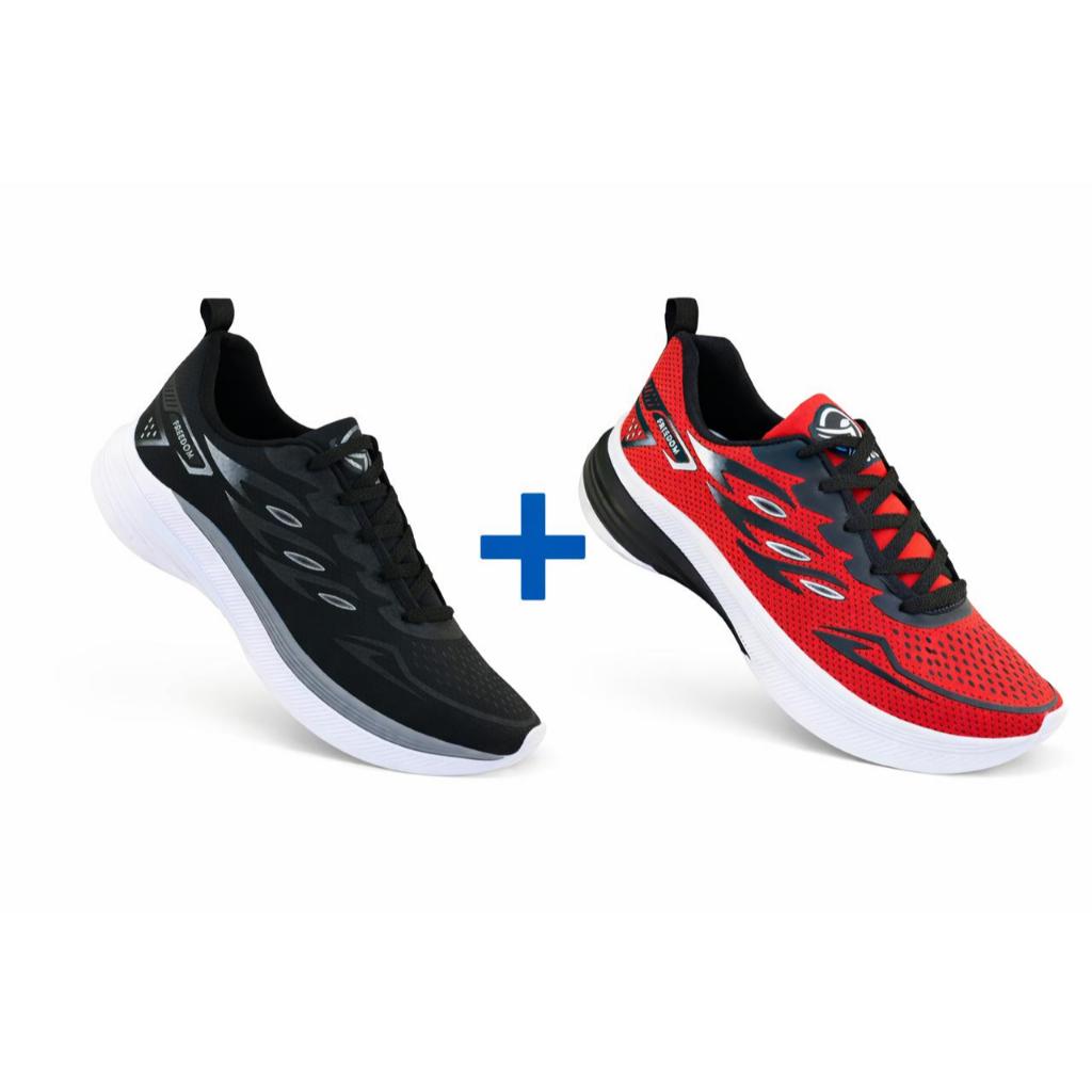 KIT 02 PARES Tenis Masculino Escolar Academia Original FREEDOM Corrida Caminhada PROMOÇÃO PRETO + VERMELHO