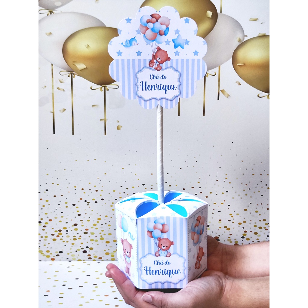 Kit 10 Unidades Centro de Mesa Chá de Bebê Festa Ursinho Azul Balões Baloeiro Tamanho Grande em Oferta na Shopee