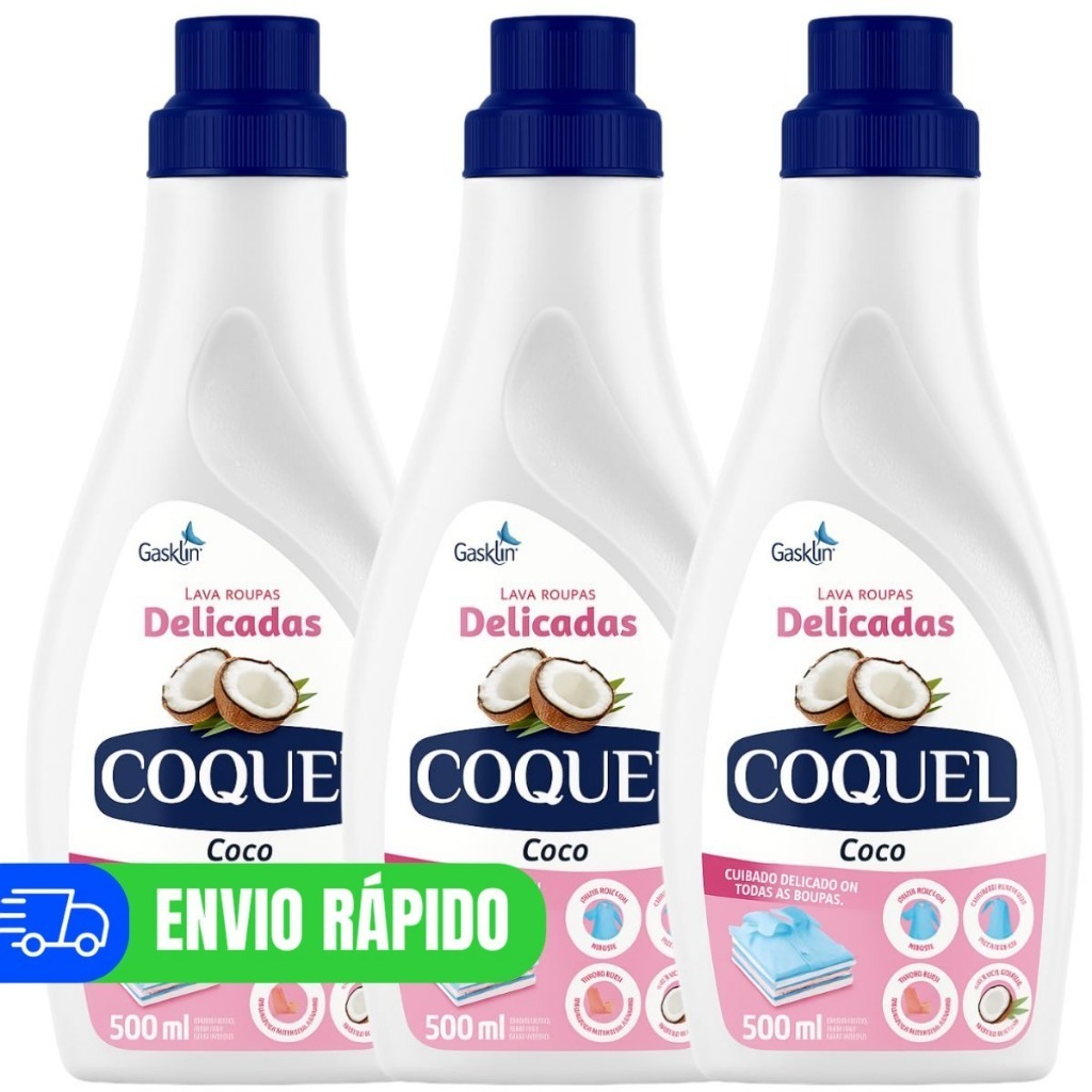 3 Coquel Lava Roupas Coco Líquido Para Roupa Delicadas 500ml