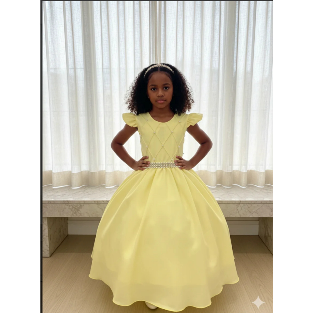 Vestido Longo de Festa Infantil Juvenil Ysa Ariane Amarelo