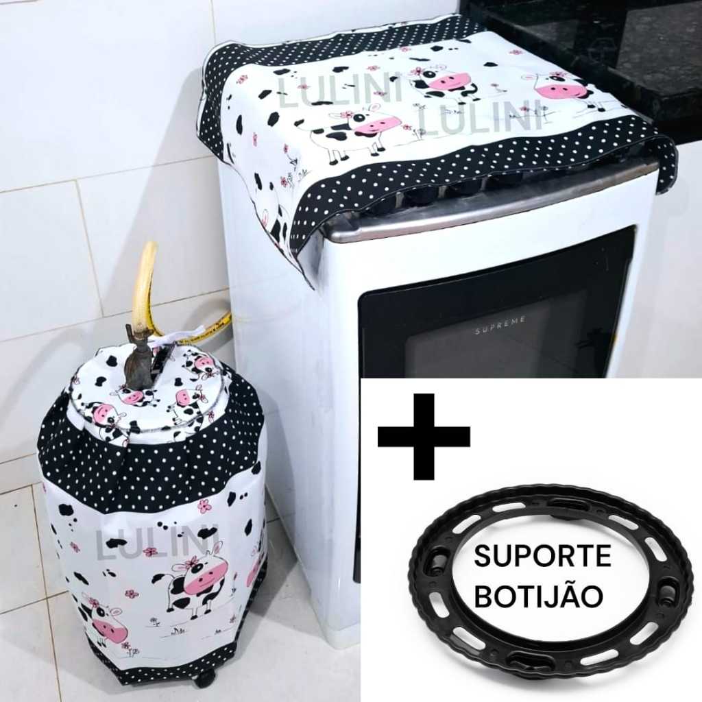 Kit 2 Peças Capa Fogão 4, 5 ou 6 Bocas + Capa Botijão Cozinha Tecido Lavável Alta Qualidade