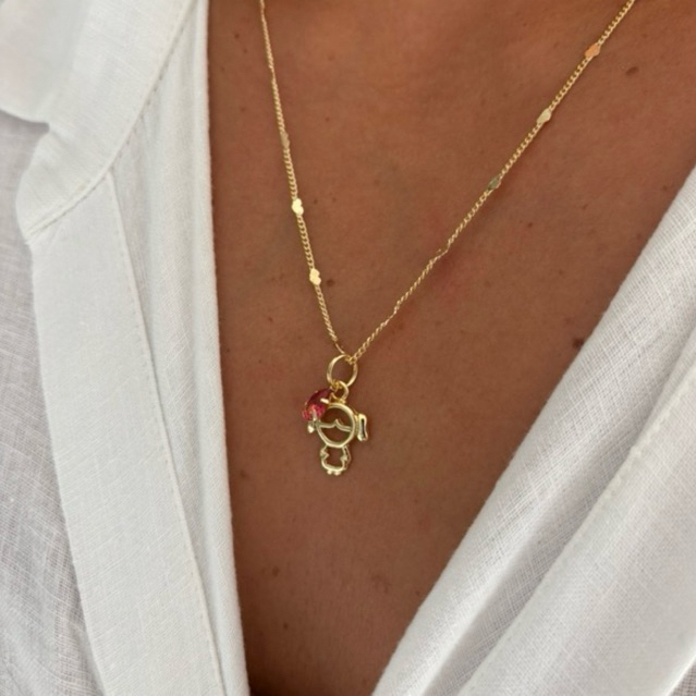 Colar + pingente mãe de menina com zircônia rosa - Folheado de qualidade a Ouro 18K - corrente de coração - com garantia