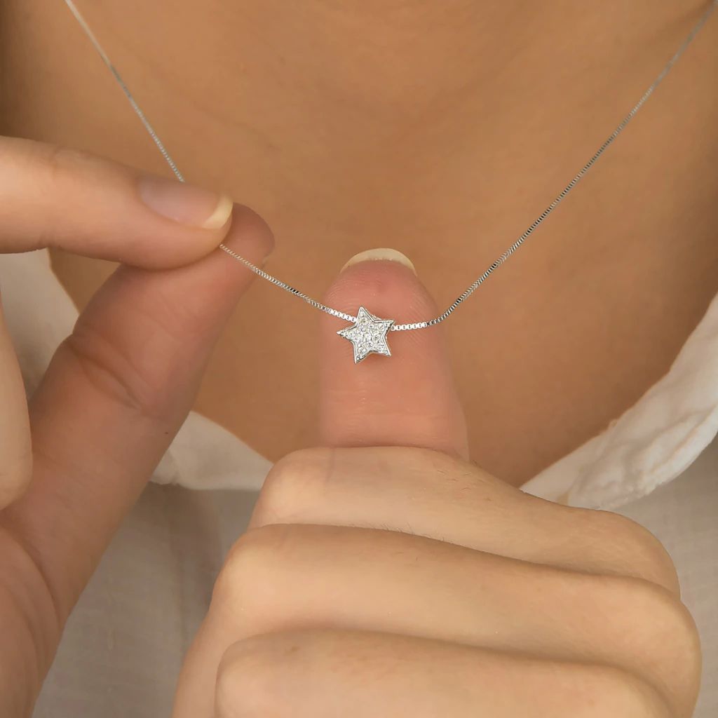 Colar Feminino de Prata 925 Estrela com Zircônias · foto 2