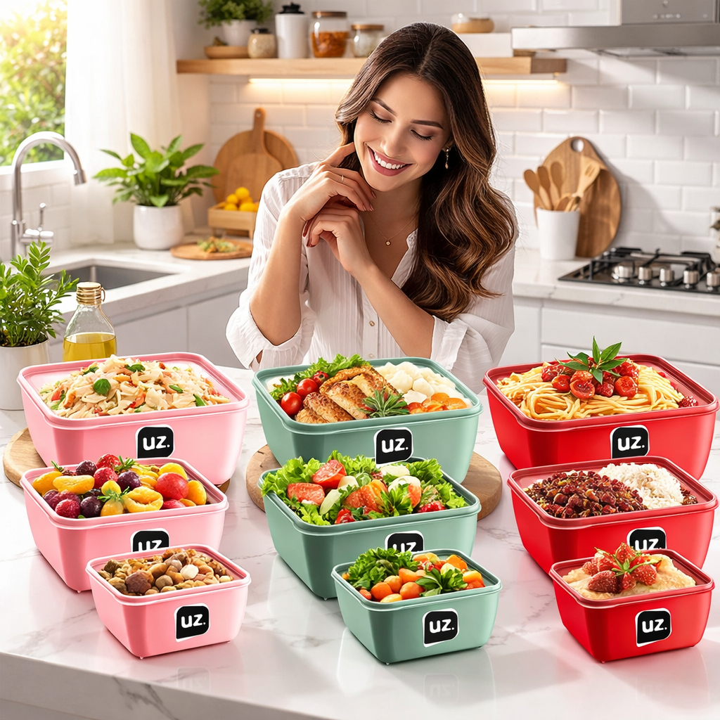 Conjunto com 3 Potes Porta Mantimentos Marmitas Freezer e Microondas Multiuso Plástico Quadrado - UZ Utilidades