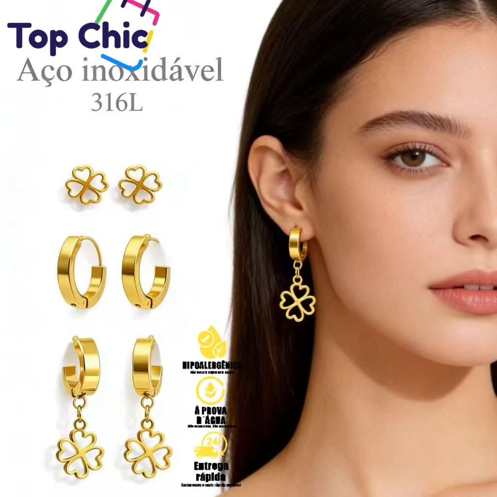 Conjunto de brincos para piercing em aço inoxidável 316L, diversos estilos.