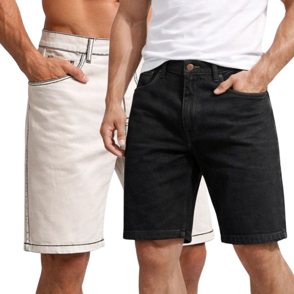 Kit 2 Bermuda Jeans Brim Masculina Sarja Conforto Casual Verão Short Masculino Tradicional Slim Mauricinho Cargo Skinny