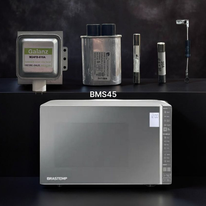 Kit Manutenção Microondas BMS45 Magnetron 610A + Cap 0,85uf + Fusível 20a + Fusivel 0.8A + diodo