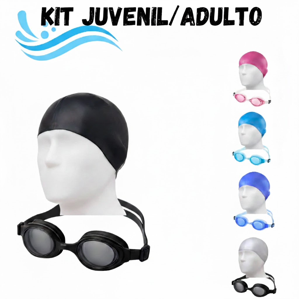 Touca de Natação Kit Completo Touca E Óculos Revestido De Silicone à Prova D'água Para Adultos
