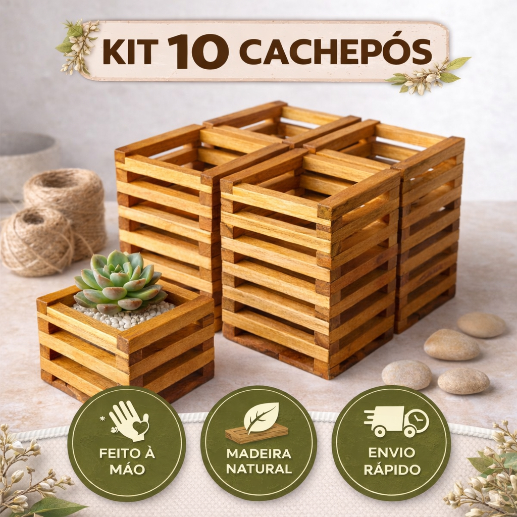 KIT com 10 Cachepôs de Madeira para Vasos e plantas em geral - medidas15x15 cm