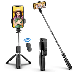 Bastão de Selfie Retrátil com Suporte Tripé e Controle Sem Fio Bluetooth