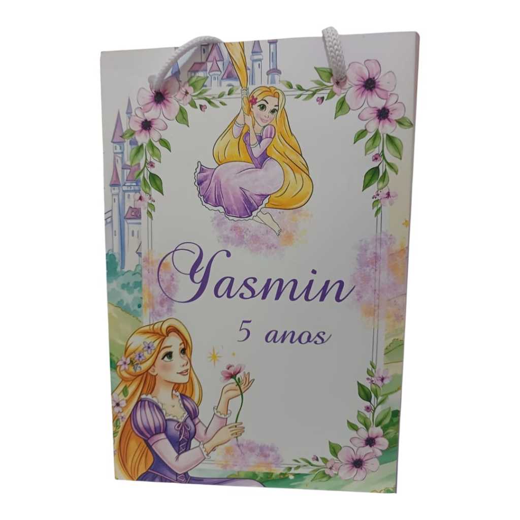 Sacolinha Personalizada com nome e idade (cabe Pipoca)  Rapunzel Enrolados Surpresa Festa Aniversário Lembrancinhas