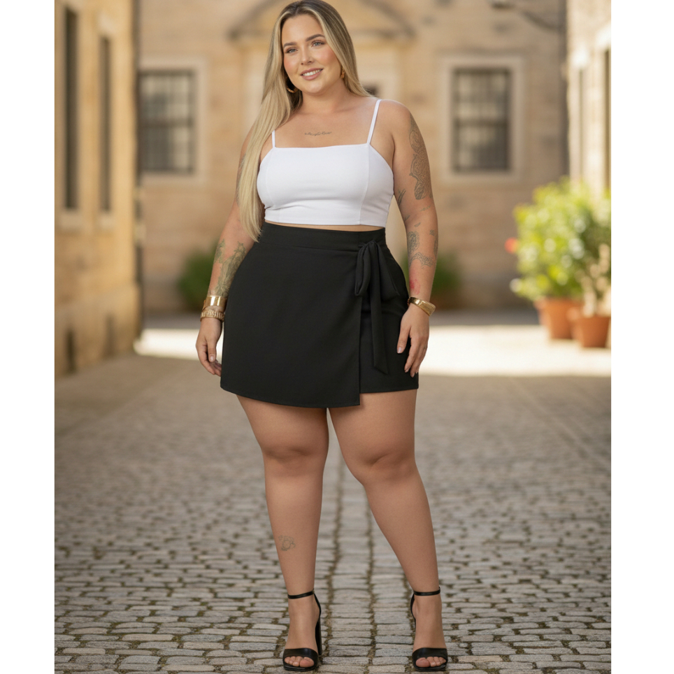 Saia Short Plus Size Feminino Cintura Alta Com ElásticoSaia Short Plus Size Feminino Cintura Alta Com Elástico Saia Shor em Oferta na Shopee