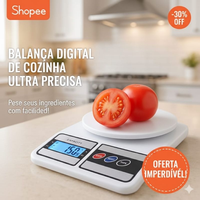Balança Digital Cozinha 10kg Alta Precisão LCD Função Tara Branca Para Confeitaria e Dieta