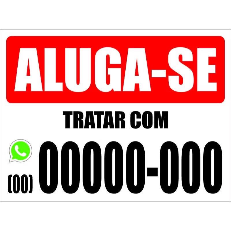 Placa Aluga-se Personalizada com Telefone | Sinalização Imobiliária | Imóvel para Alugar