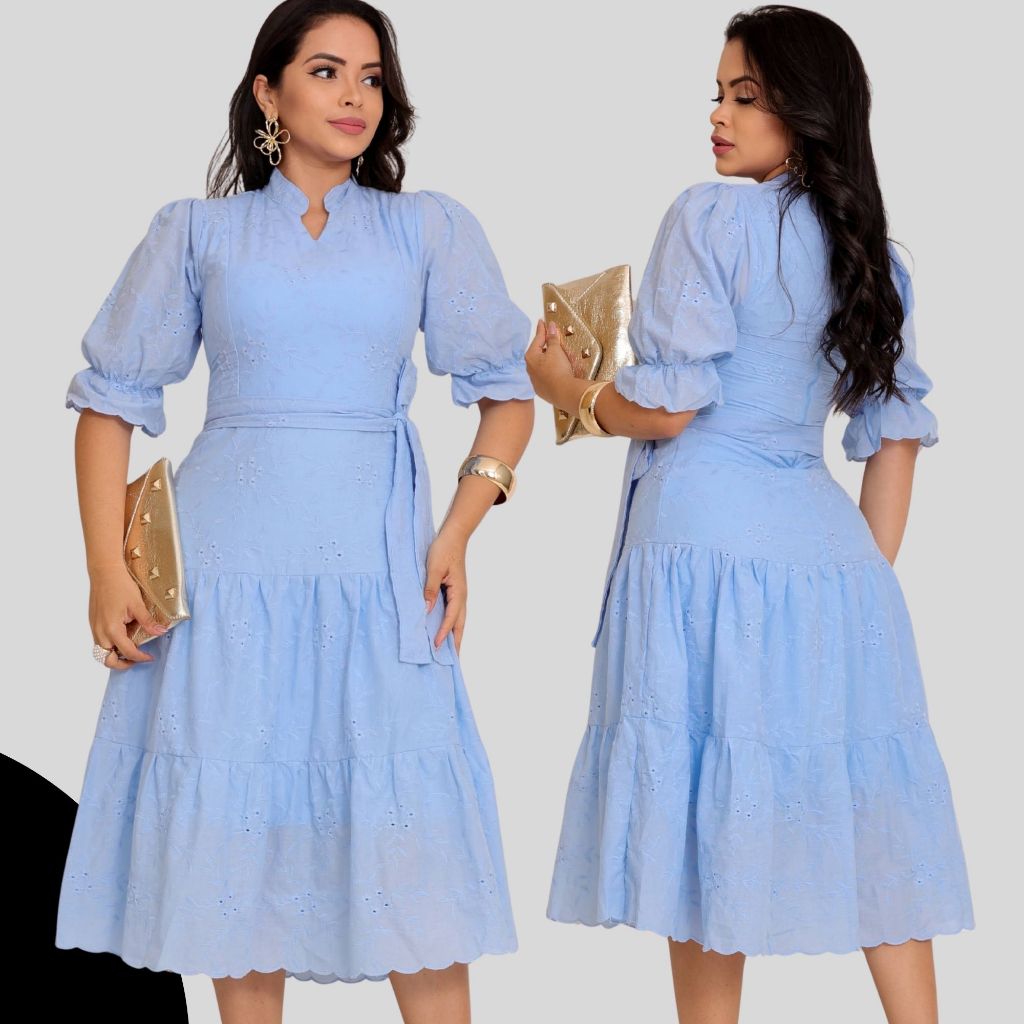 Vestido Forrado Feminino em Lese Ideal para Cerimônias, Festas, Casamentos, Eventos Religiosos