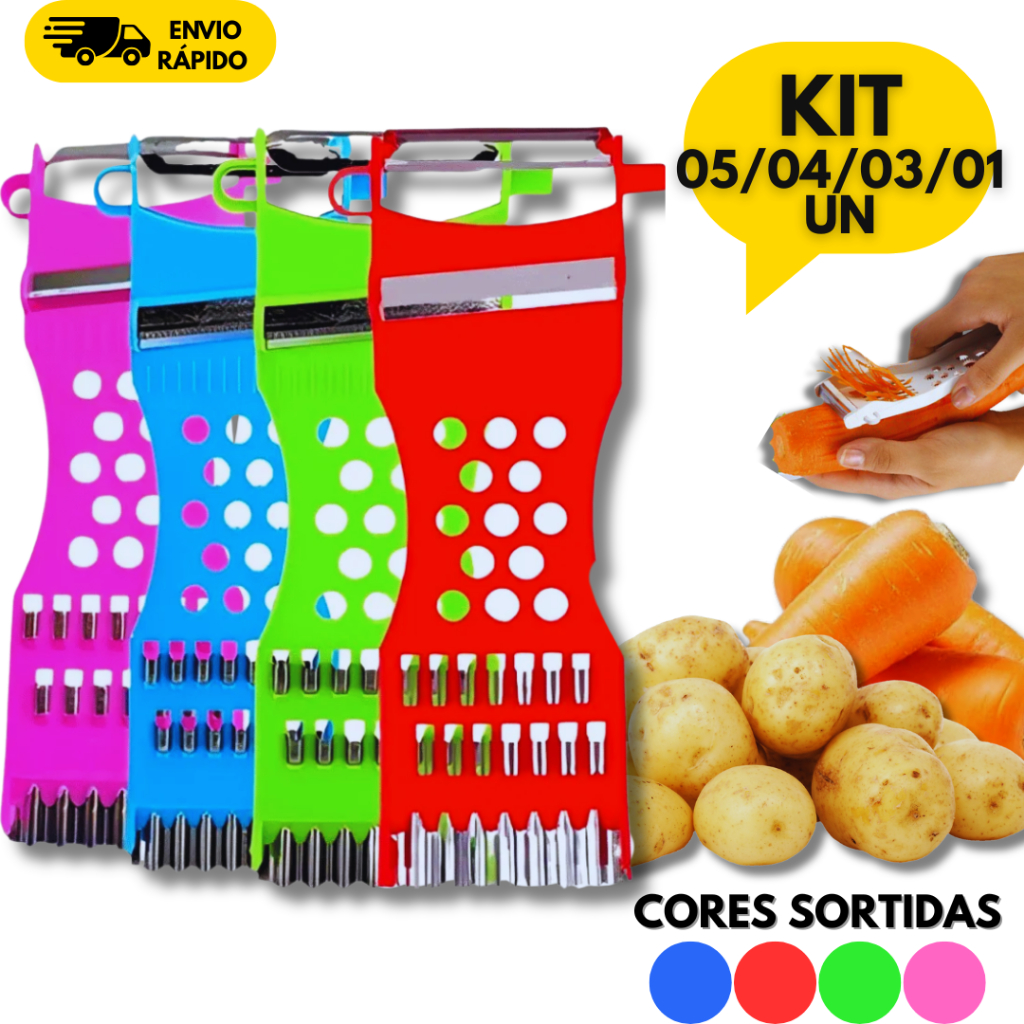 Fatiador Descascador e Ralador de Legumes 5 em 1 Inox Frutas Cozinha Restaurantes