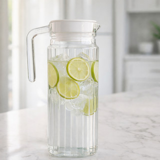 Jarra Canelada de Vidro 1 Litro Transparente com Tampa para Suco Água Chá Gelado Porta Geladeira