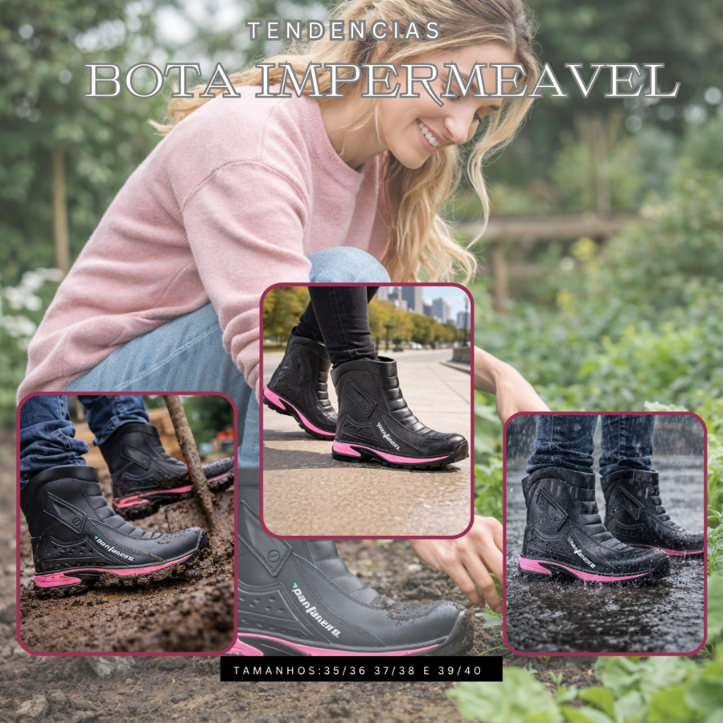 Bota Pantaneiro Feminina Motoqueira PVC Impermeável