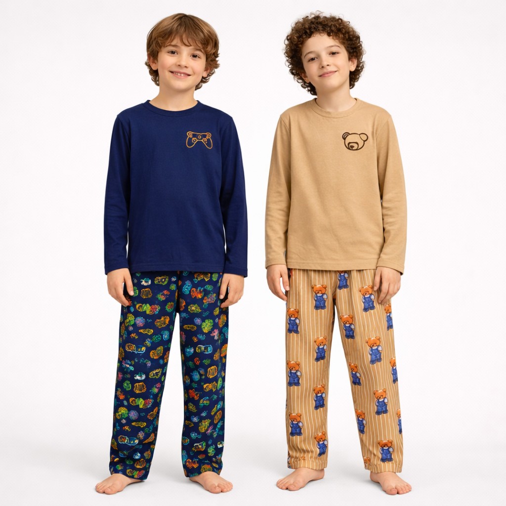 Pijama Infantil Masculino Inverno 100% Algodão Manga Longa Gamer ou Ursinho | 2 a 8 Anos