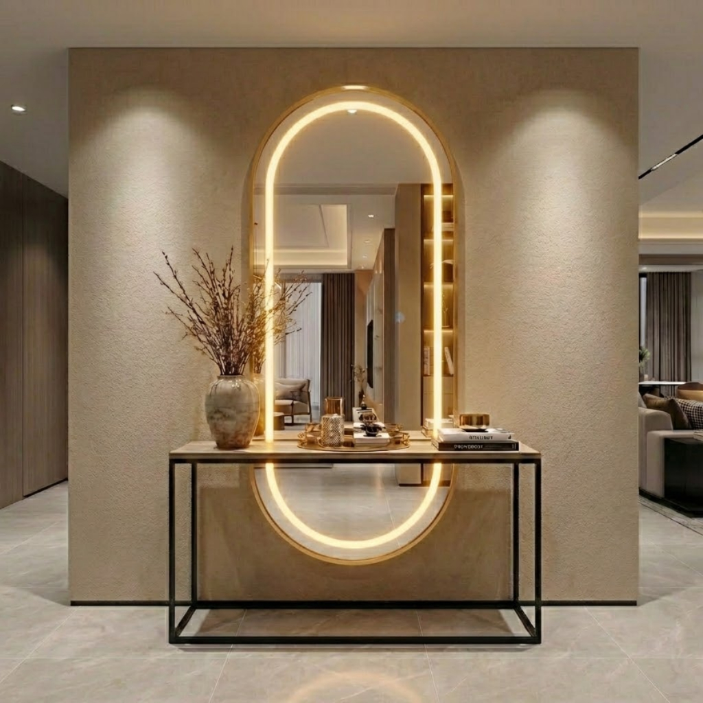 Espelho Corpo Inteiro 170x70 Oval Base Reta Retangular LED 3 Intensidades Jateado Touch Dimerizável em Oferta na Shopee