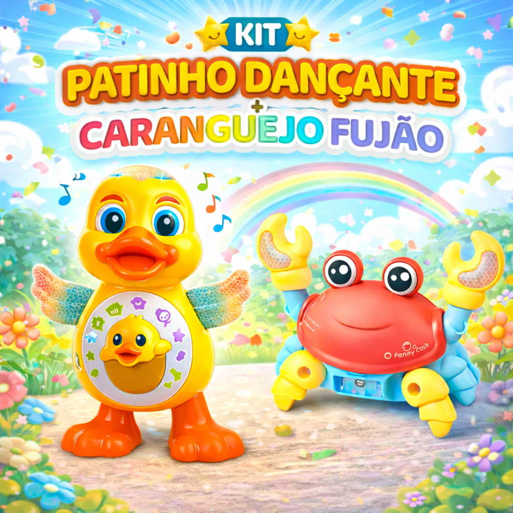 Kit Caranguejo Fujão e Patinho Dançarino Brinquedo Infantil Dançante Musical Anda e Mexe com Luz Som em Oferta na Shopee