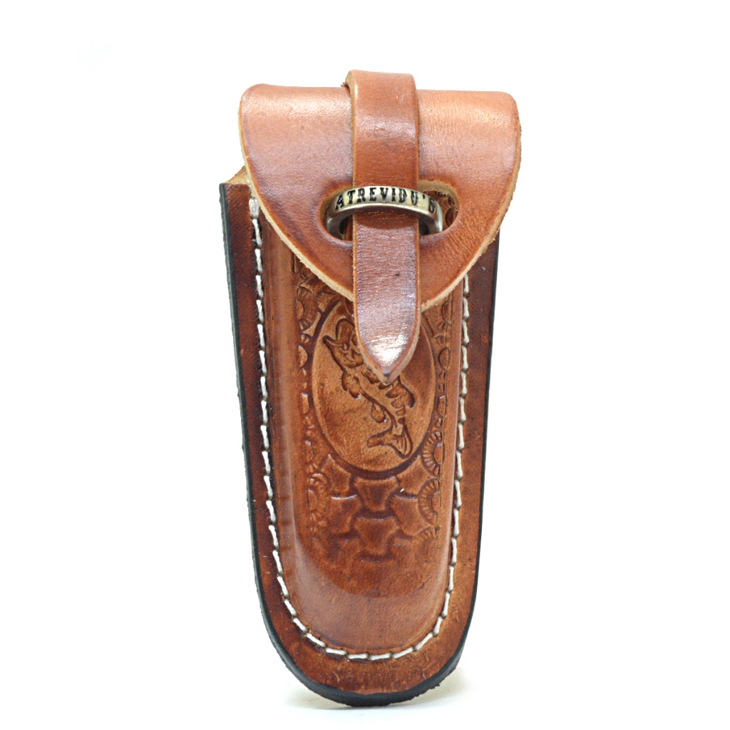 Bainha Porta Canivete Argola  em Couro Legítimo Rústica Atrevidu's Country com Passador Para Cinto