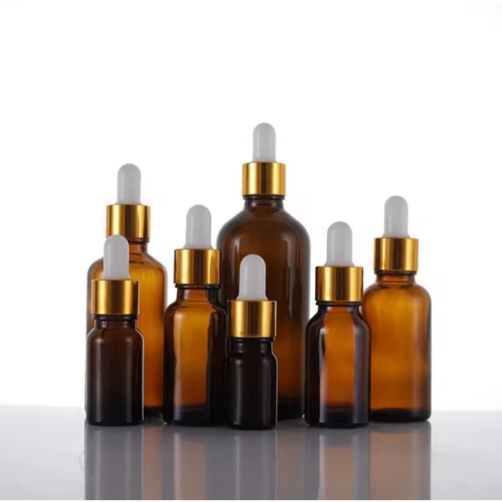 Kit 2 Frascos Conta Gotas Vidro Âmbar 10ml dourado