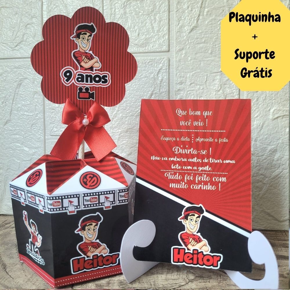 Centro de Mesa ENALDINHO Personalizado + Plaquinha Cachepô Lembrancinha Caixinha p/Festa Aniversário Infantil Kit