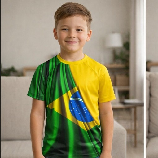 Camiseta Do Brasil Copa Futebol Bola Camisa Personalizada Infantil