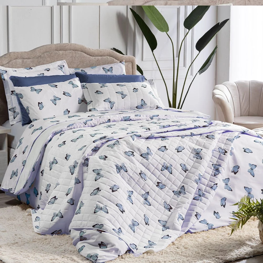Kit Jogo de Cama 4 peças e 6 peças / Cobre Leito - Jogo de Lençol Borboletas Rosa e Azul Envio Imediato estampado