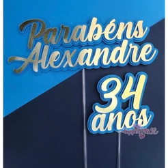 Topo de Bolo 3D com Nome e Idade | Topper Personalizado para Festa Adulto ou Infantil – PRONTO PARA USO