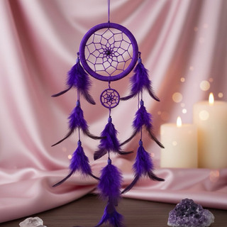 Filtro dos Sonhos Roxo 2 Círculos / Proteção Espiritual e Decoração Mística
