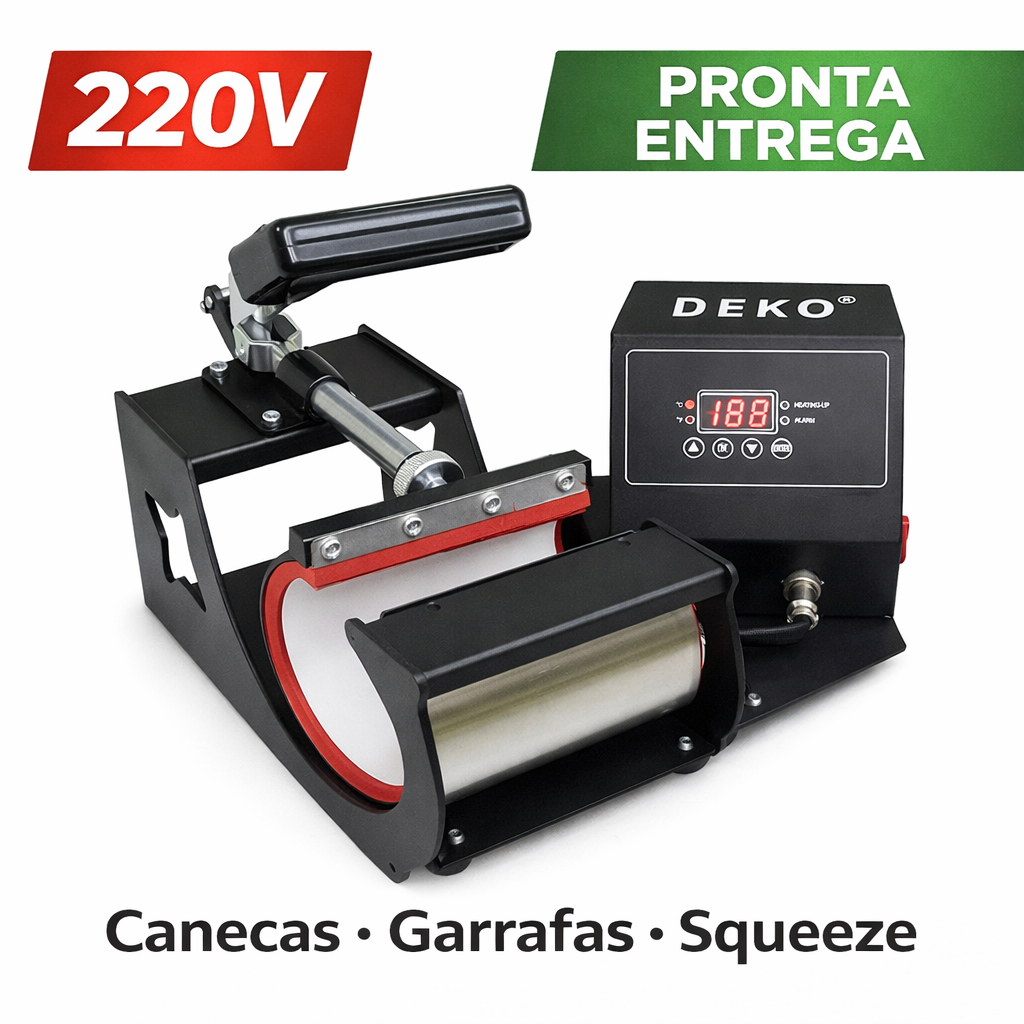 Prensa Térmica Para Caneca DEKO 220V Máquina Sublimação Cilíndrica Profissional