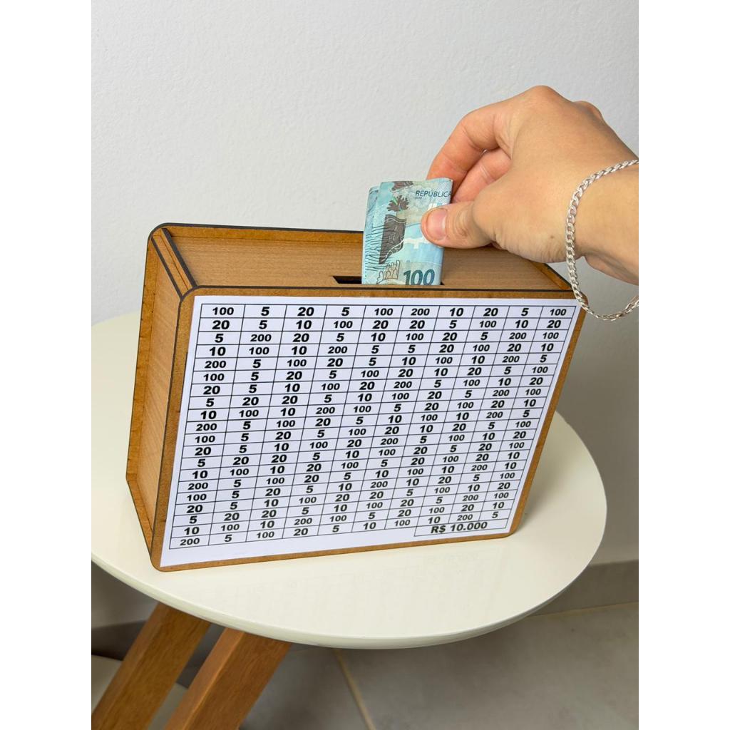 cofre desafio 10 mil cofrinho mdf guardar dinheiro com frase decorativo em Oferta na Shopee