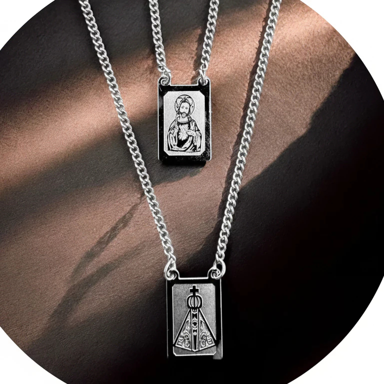 Kit 6,4,2,1  Colar Escapulário Nossa Senhora Aparecida Em Aço Inox Prata