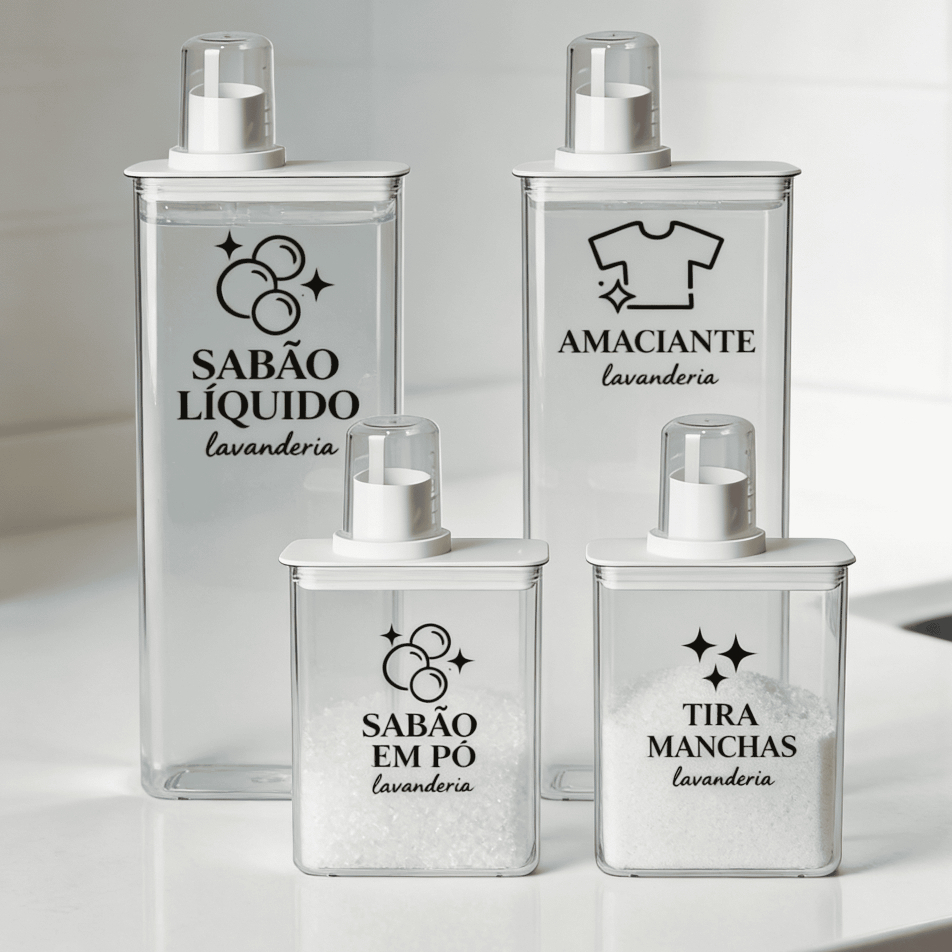 Dispenser Organizador Lavanderia Sabão Líquido Em Pó Amaciante Tira Manchas 1,3L 2,6L em Oferta na Shopee