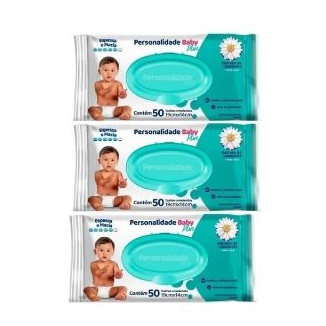Toalhas Umedecidas Personalidade Baby Plus 50 unidades Eurofral Kit com 3 pacotes