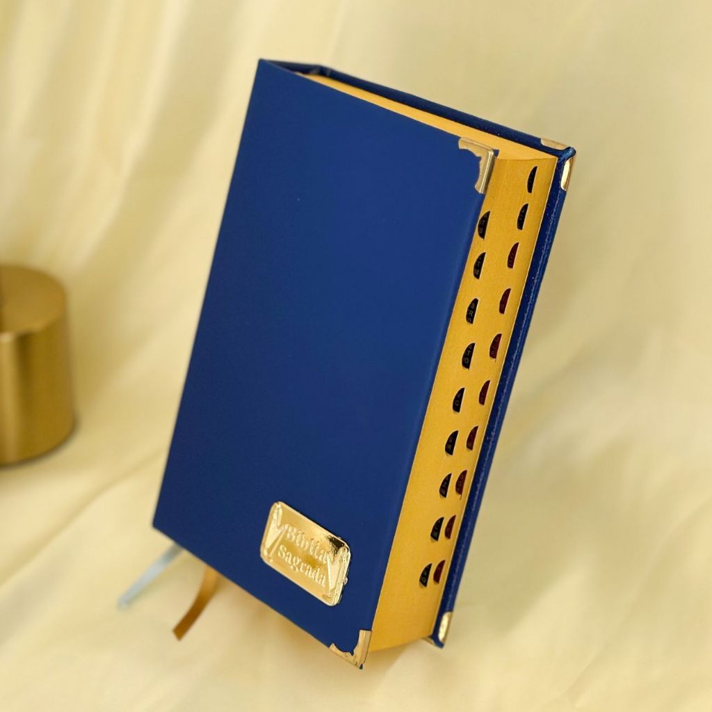 Bíblia Sagrada Feminina Masculina Evangélica Couro Azul Letras Médias Capa Dura Harpa e Índice em Oferta na Shopee