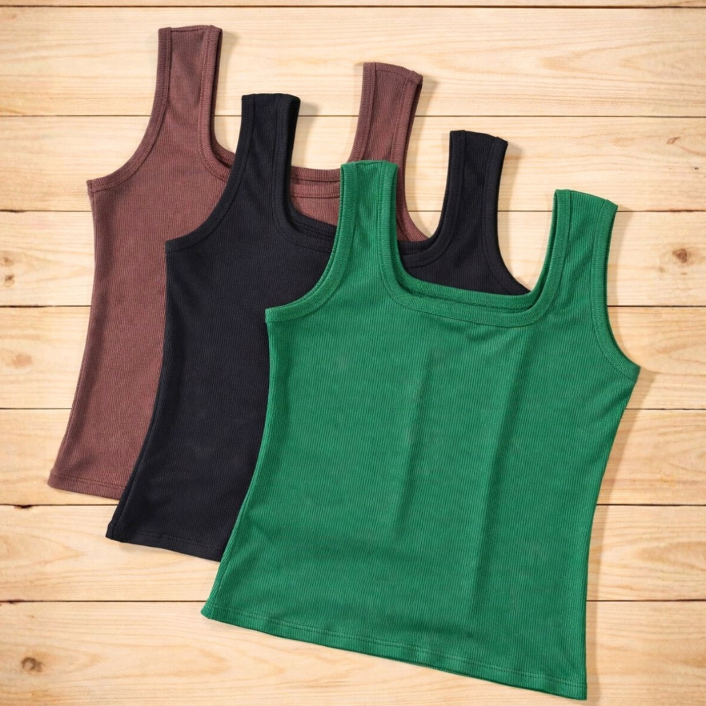 Regata Plus Size Feminina Canelada decote quadrado