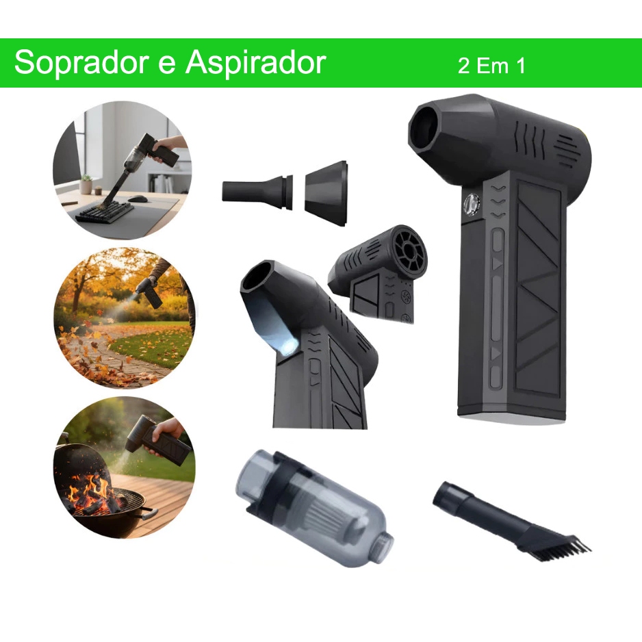 Mini Soprador Ventilador De Ar e Aspirador Portátil 2 em 1 Alta Potência Sem Fio 130.000 Rpm