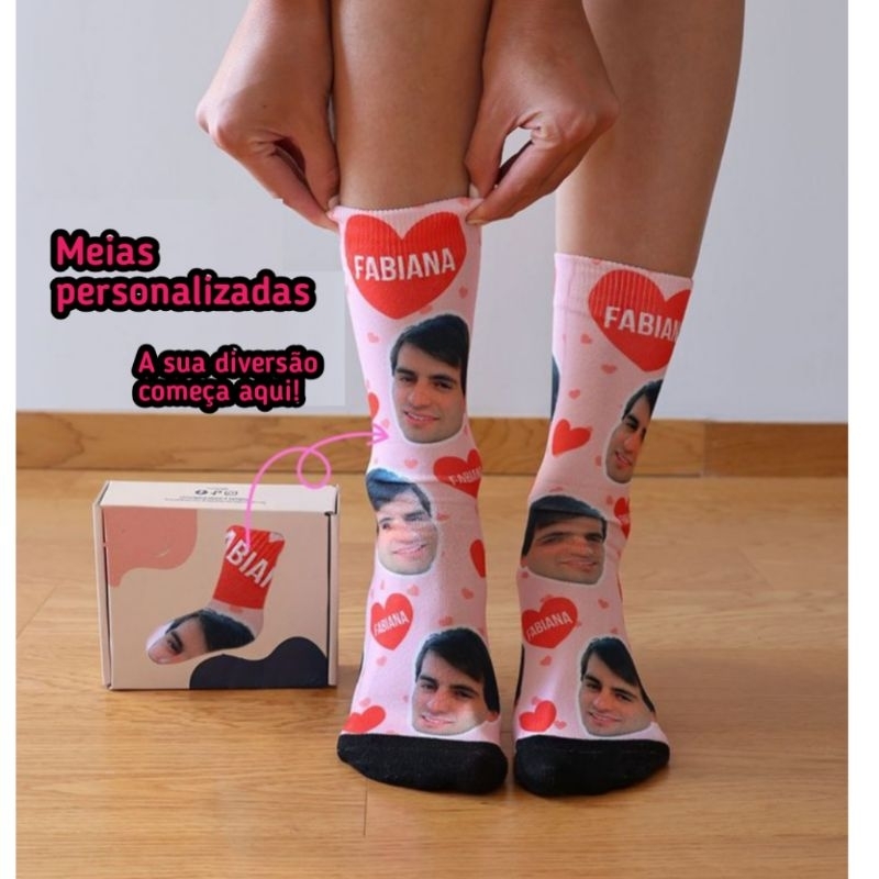 Meia personalizada com Foto,Logo, ou a sua imagem de preferência,Frases.